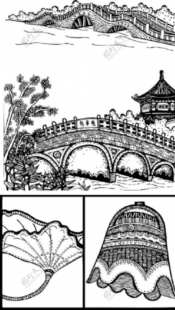 线描中国古建筑