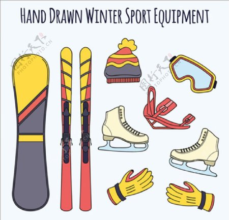 手绘滑雪运动用品配件