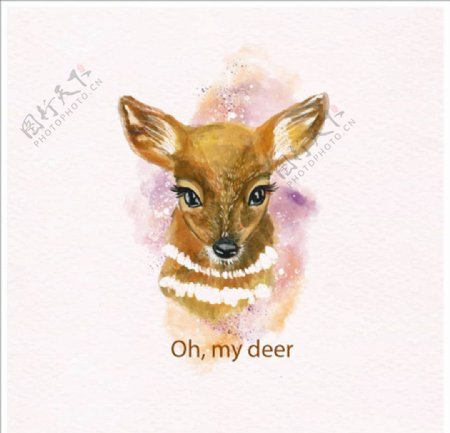 手绘水彩可爱的小鹿