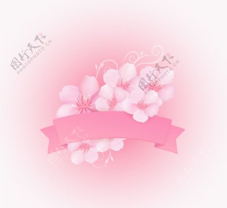 粉色樱花和丝带矢量素材