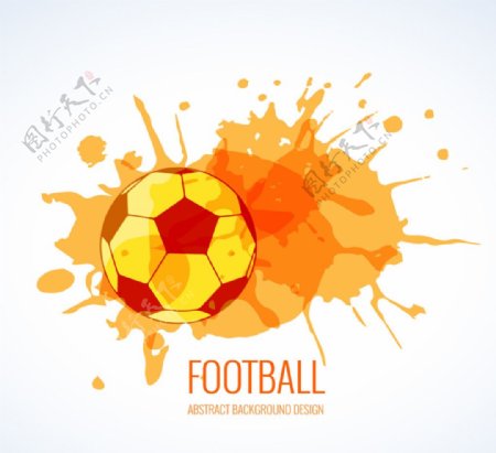 橙色水彩足球和墨迹矢量素材