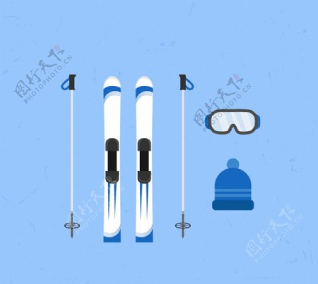 蓝色系卡通滑雪设备滑雪设备