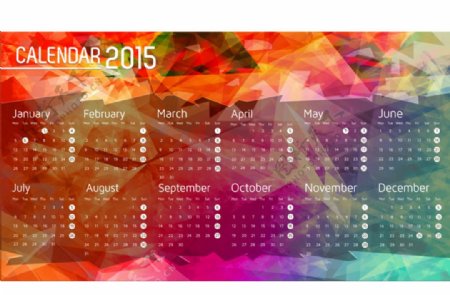 2015年彩色几何形年历矢量素