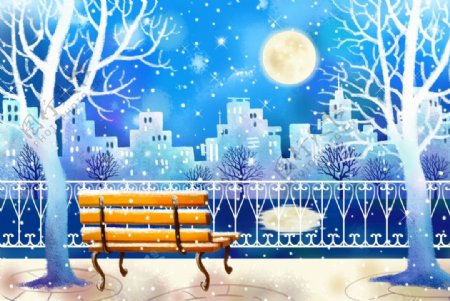 冬季卡通夜景素材