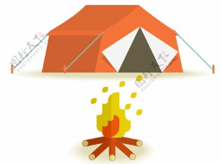 帐篷篝火矢量素材
