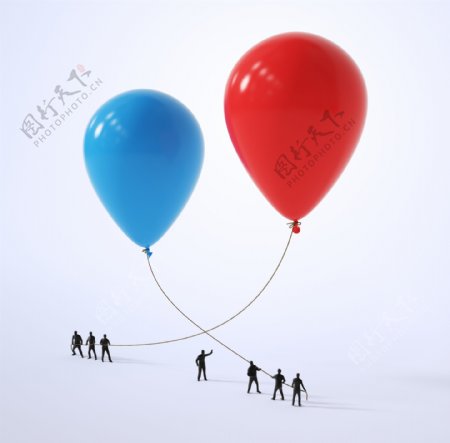 蓝红色气球与人物高清