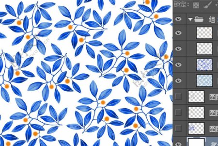 精美蓝色手绘植物花纹