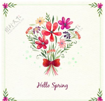 手绘水彩春季花卉花束