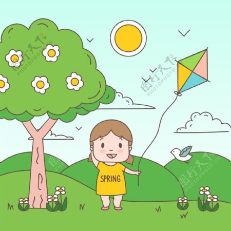 卡通快乐儿童节放风筝的孩子