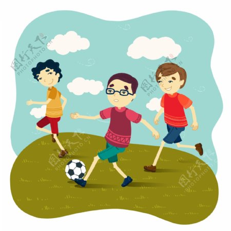 卡通儿童节踢足球的孩子