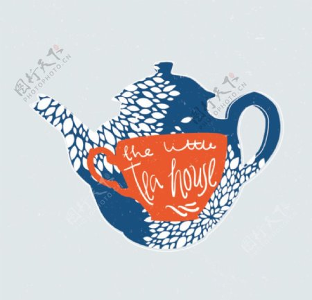 喝茶标志插画