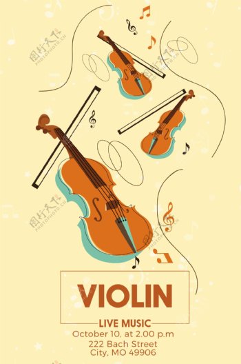 小提琴音乐会海报乐器的音符图标装饰