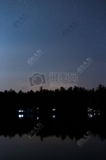 风景自然天空夜间水树湖明星反思