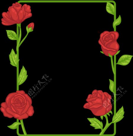 绿叶红色花卉边框免抠png透明图层素材