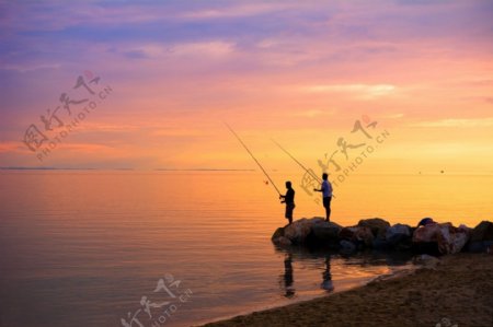 钓鱼风景图美景夕阳无限好
