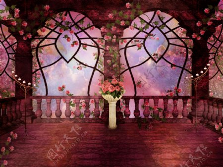 浪漫玫瑰花房子风景图片
