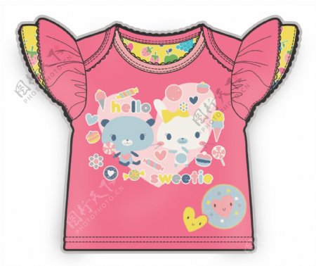 飞袖粉色女宝宝服装设计彩色原稿矢量素材
