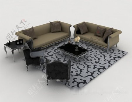 简欧灰色组合沙发3d模型下载