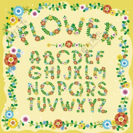 26个彩色花卉字母矢量