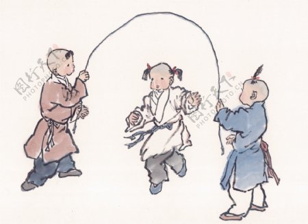 跳绳的古代儿童图片