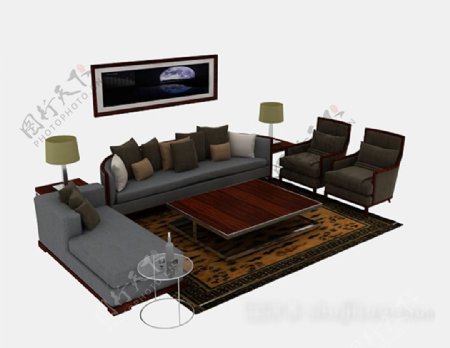中式复古组合沙发3d模型下载