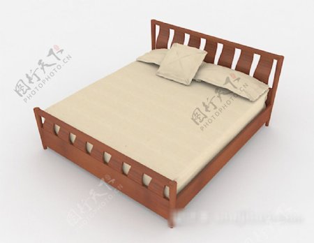 简单家居木质双人床3d模型下载