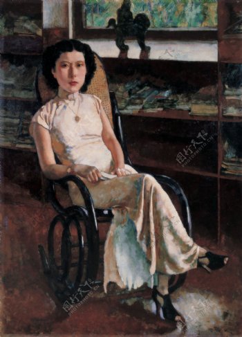 坐在椅子上女人油画图片