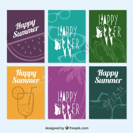 彩色夏季元素卡片