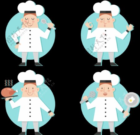 蓝色背景厨师人物插图免抠png透明素材