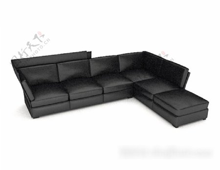黑色现代简约多人沙发3d模型下载