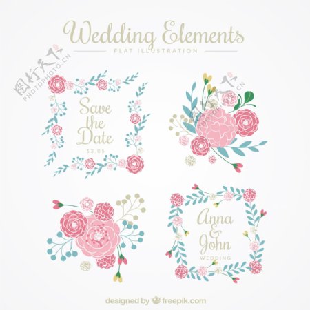 婚礼花卉元素装饰花边