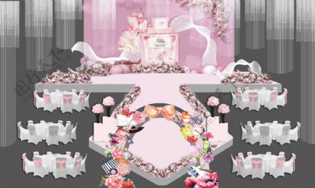 粉色小清新婚礼效果图