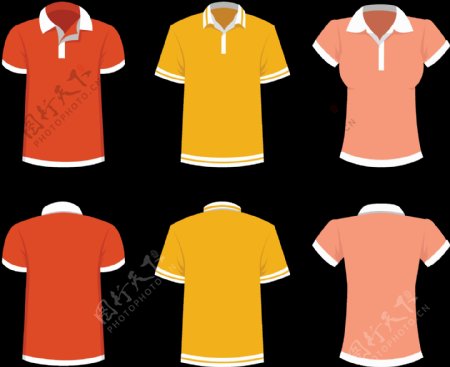 红色橙色T恤衫模板免抠png透明图层素材