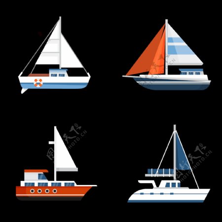 卡通风格各种帆船免抠png透明图层素材