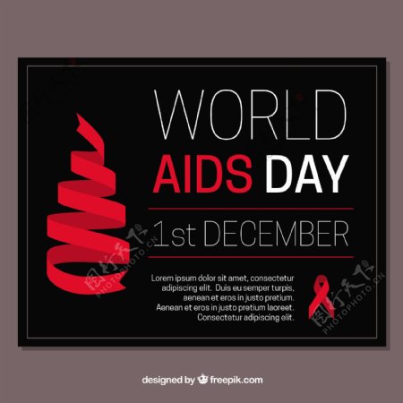 带红丝带的世界艾滋病日的黑暗背景