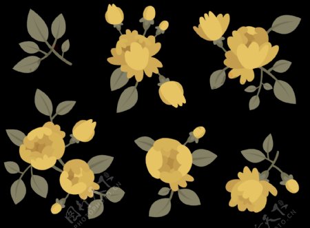 黄色玫瑰花插画免抠png透明图层素材