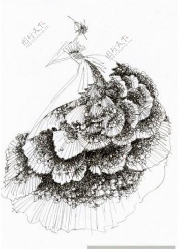 花朵连衣裙设计线稿图
