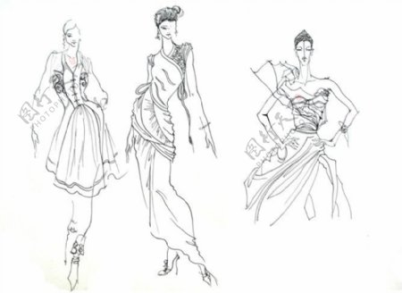 3款时尚女装设计线稿图