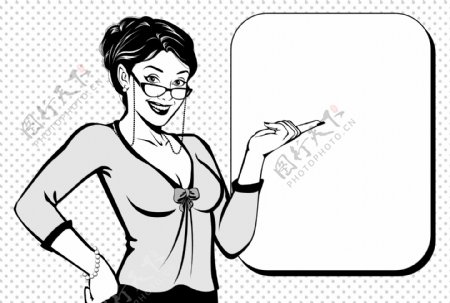 老师卡通黑白动漫欧美女性对话矢量素材
