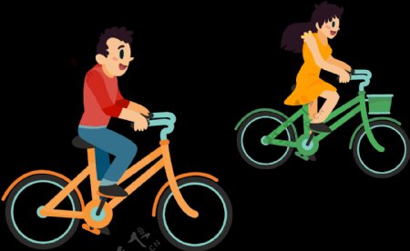 彩色骑自行车插画免抠png透明图层素材