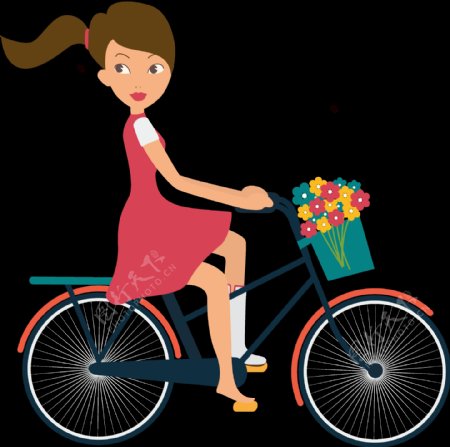美女骑自行车插画免抠png透明图层素材