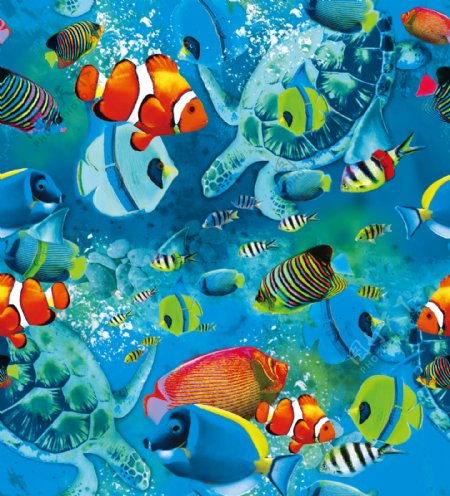 海底世界鱼大海数码印花设计