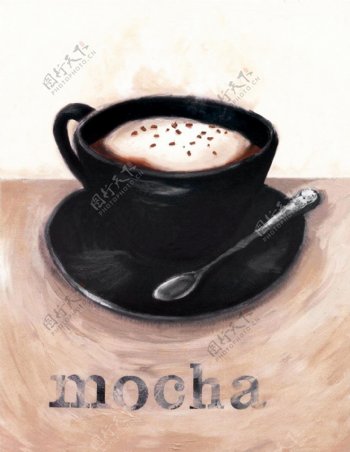 咖啡油画图片