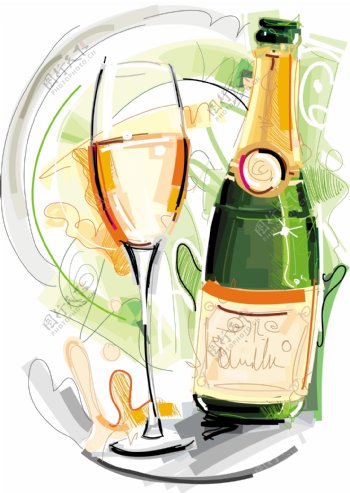 香槟酒和杯子插画