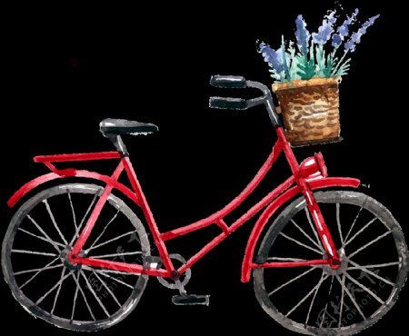 手绘水彩自行车插画免抠png透明图层素材