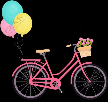 气球粉红自行车插画免抠png透明图层素材