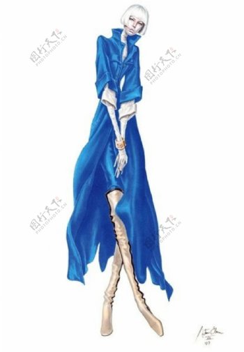 蓝色长裙礼服设计图