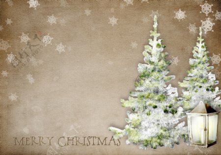 卡通马灯与圣诞树雪花图片