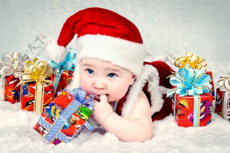 圣诞儿童与礼盒图片