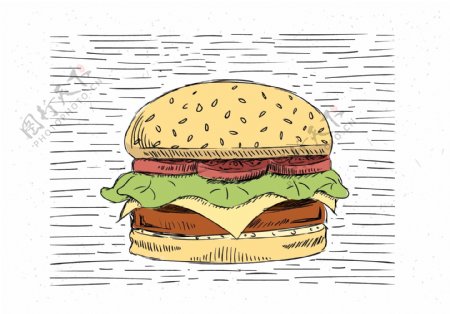 手绘汉堡美食插画